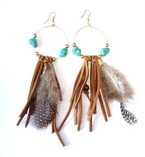 Ibiza-stil øredobber med fjær (1 stk.)