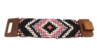 Ibiza-armbånd aztekisk trelås rosa/svart (1 stk.)