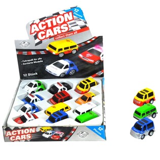 DIE CAST METALLBILER MED FRIKSJONSDRIFT I DISPLAY (12 stk.)