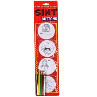 DIY Sinterklaas / Julenisse-buttons til Fargelegging - Inkl. Blyanter (12 stk.)