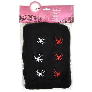 Svart Spindelvev Halloween 100g med 6 Edderkopper (6 stk.)