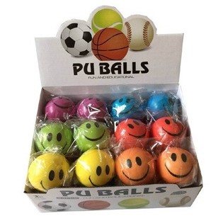 PU-BALLER GLADE ANSIKTER &Oslash;10 CM I DISPLAY (36 stk)