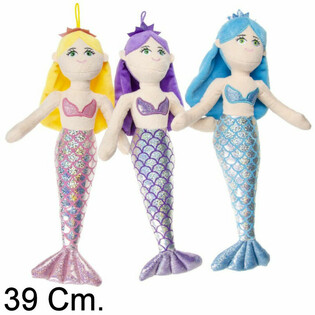 Stor plysj havfrue / Mermaid dukke 39 cm - Mix farger (12 stk.)