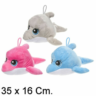 STOR PLYSJDELFIN, 35 CM - MIX FARGER (6 stk.)
