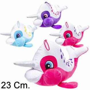 Kosebamse Narhval med Horn - 23 cm - Miks Farger (12 stk.)
