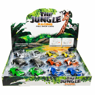 PULL BACK JUNGELBILER I DISPLAY (12 stykker)