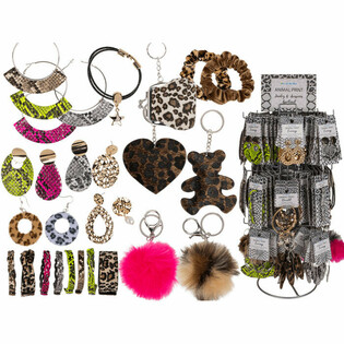 **MEGA-BILLIG** KOMPLETT ANIMAL PRINT DISPLAY MED SMYKKER OG TILBEHØR (180 stk.)
