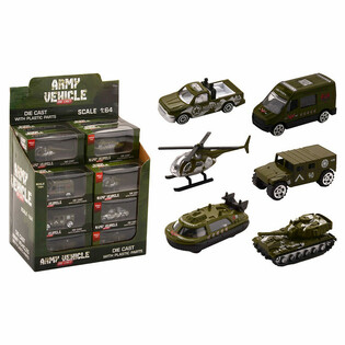 Die Cast - Miks Milit&aelig;rkj&oslash;ret&oslash;y, Skala 1:64 i Display (24 stk)
