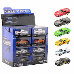 DIE CAST SUPER SPORTSBILER, SKALA 1:43 I DISPLAY (24 stk)