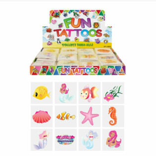 MORSOMME TATTOOS - MODELL: HAVFRUE / MERMAID, 12 Tatoveringer per pakke I DISPLAY (48 stk.)