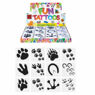 MORSOMME TATOVERINGER - MODELL: DYRESPOR, Hver pakke 12x Tatoveringer I DISPLAY (48 stk.)