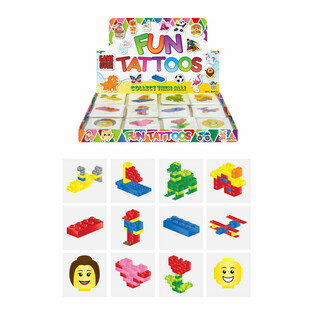 MORSOMME TATOVERINGER - MODELL: BYGGEKLOSSER, Hver pakke 12x Tatoveringer I DISPLAY (48 stk.)