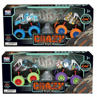 2-DELT Sett Friksjons-Dinosaur Monstertrucker i Luksus Gaveeske - Mix