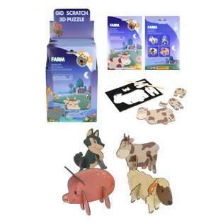 SCRATCH 3D-PUSLESPILL - BONDEGÅRDSDYR DISPLAY (18 stk.)