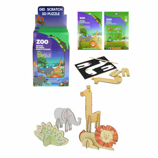 3D Skrapespillpuslespill Dyrehagedyr (Display 18 stk)