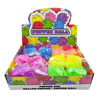 PUFFERBALL MED STERKE FARGER - 8CM - I DISPLAY (12 stk.)