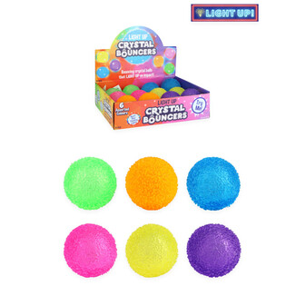 LYSENDE KRYSTALL SPRETTEBALL. DIAMETER: 5 CM. - MIX FARGER - I DISPLAY (12 stk)