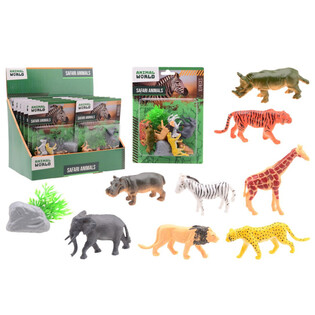 ANIMAL WORLD - SAFARI DYR LEKESETT 10 DELER P&Aring; KORT - I DISPLAY (12 stk.)