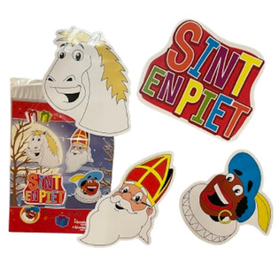 SINTERKLAAS SINT & PIET - DOBBELSIDIG DEKORASJONSSKILT-SETT, 4 DELER (6 stk.)