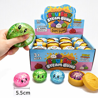RAGE - Squishy GLITTER Bun Dumplings LITEN (Mål 5.5 x 5.5 x 3 cm) - Viral 2026 Fidget Toy (24 stk.)