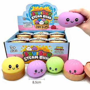 RAGE - Squishy Bun Dumplings STOR (Mål 8.5x8.5x4.8 cm) - Viral 2026 Fidget Toy (12 stk.)