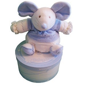 Baby Bow Kosedyr i Gaveeske - Modell 15 (Mus, Blå/Hvit)